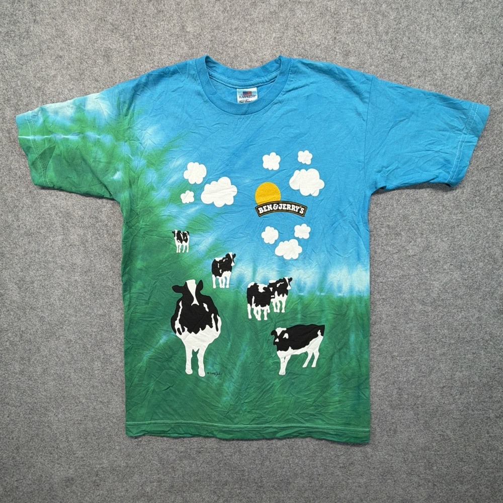 Ben & Jerry's Ice Cream AOP Tie Dye Cow T-Shirt Graphic Vintage Men's Size Small